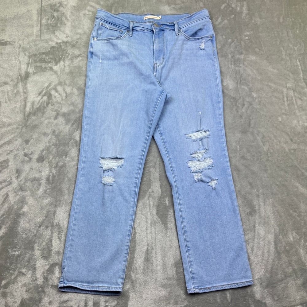 Levis 724 High Rise Straight Crop Distressed Jeans Sz‎ 31 Grunge Boho Retro